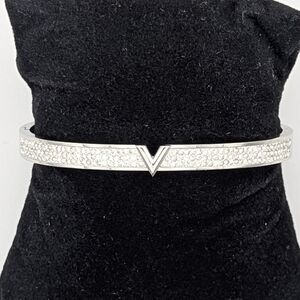 Silver Gemstone V Initial Hinge Bangle Bracelet Quiet Luxury